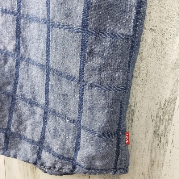 Mens izod 62% linen short sleeve blue button down shirt size large - Picture 3 of 9